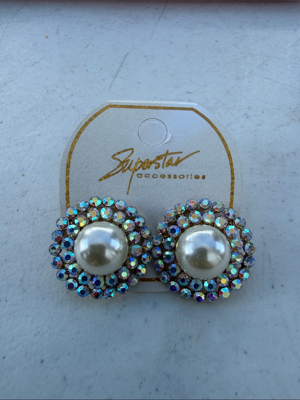 Pearl & Aurora Crystal Cluster Earrings - White